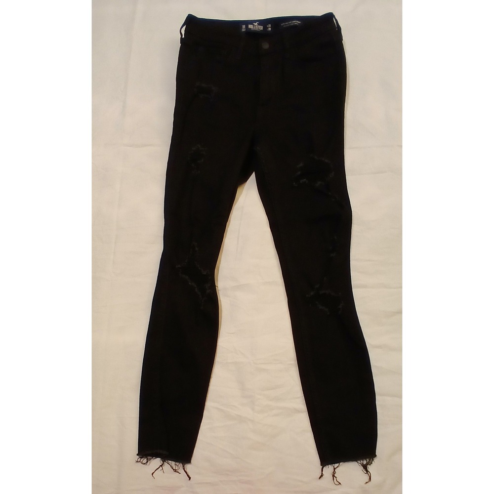 Hollister Womens Black Distressed Ultra High-Rise Super‎ Skinny Jeans Size 26